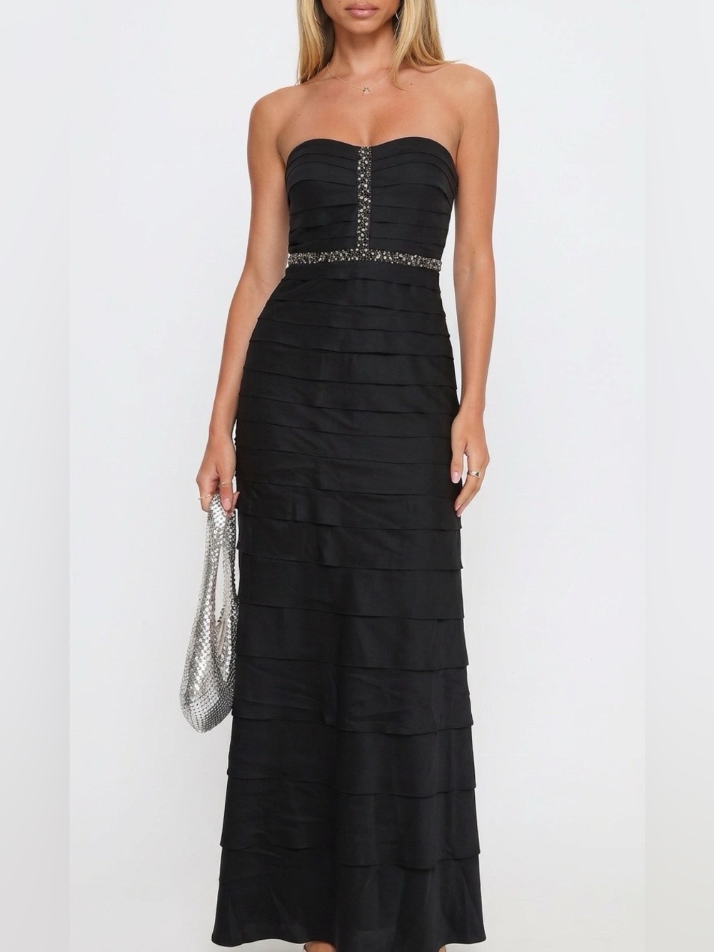 BCBGMAXAZRIA Black Strapless Beaded Formal Maxi Gown Size 6